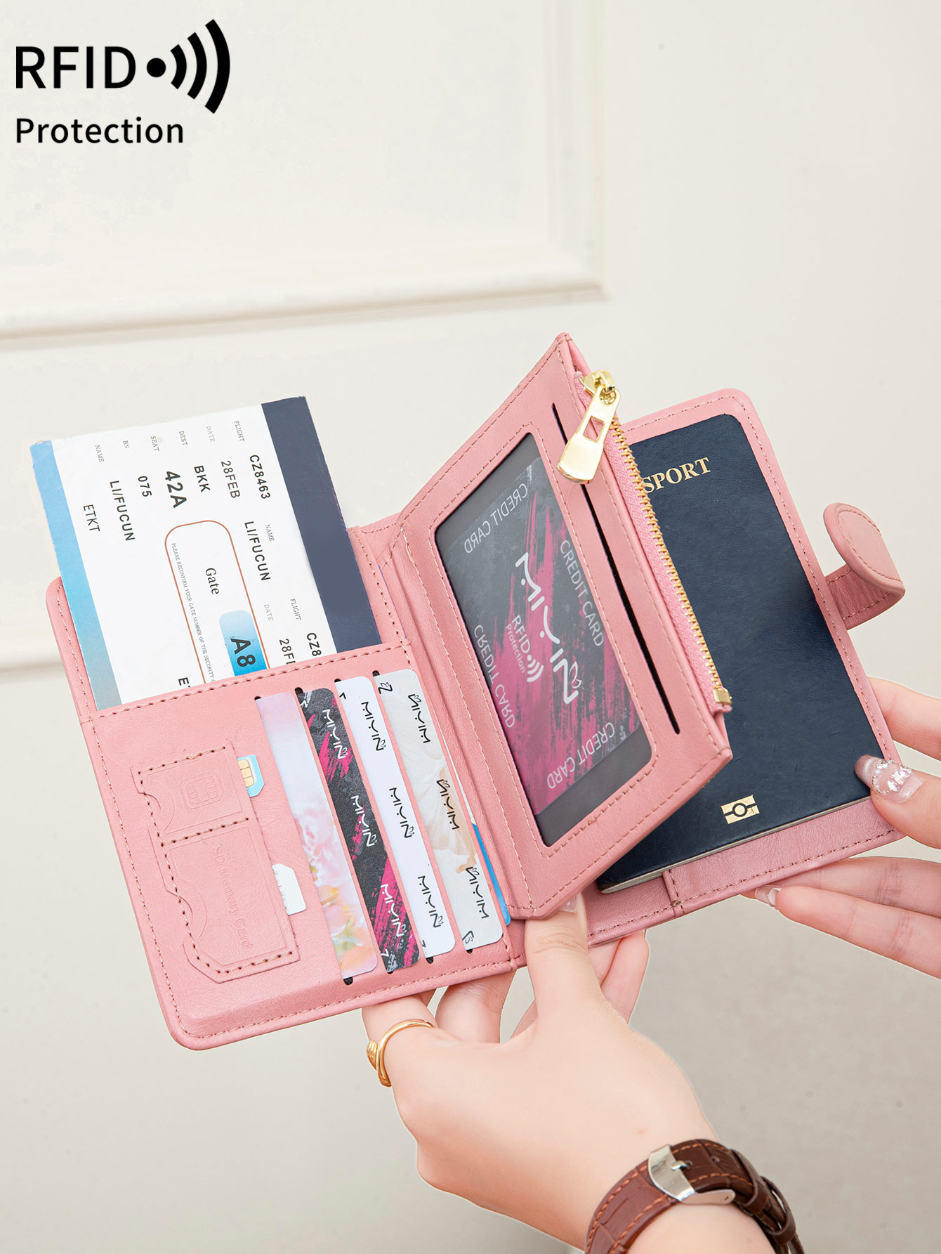 Travel Accessories Rfid - حقيبة جواز سفر متعددة الوظائف بفرشاة