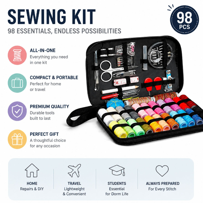 مجموعة أدوات الخياطة 68/98 قطع - مراجعة Travel Accessories Gear وسعره